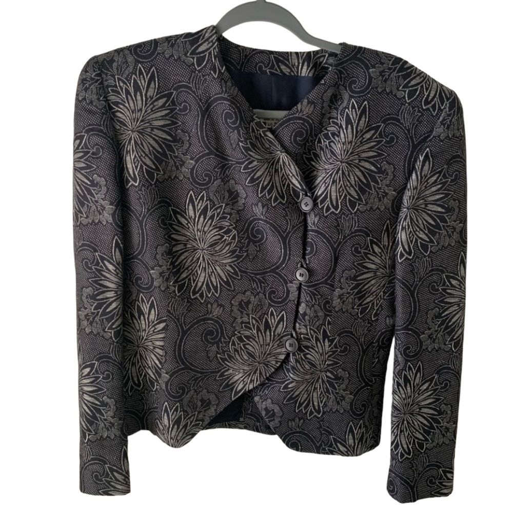 Giorgio Armani Women Jacket Blue & White Flowers Print  Long Sleeve Size 40EU